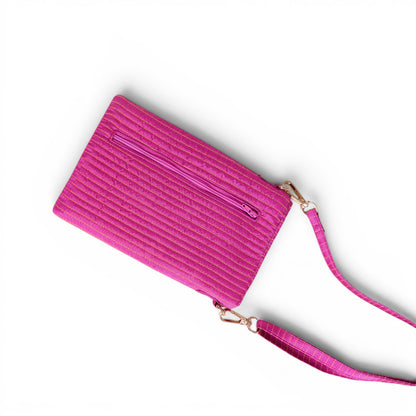 Hot Pink Quilted Faux Silk Crossbody Small Sling Bag – Adjustable Strap | 5X8 inches