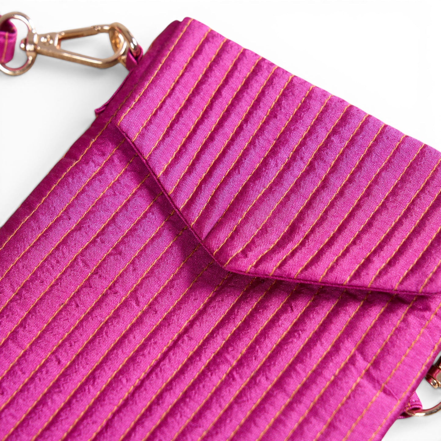 Hot Pink Quilted Faux Silk Crossbody Small Sling Bag – Adjustable Strap | 5X8 inches