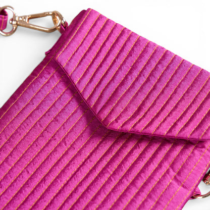 Hot Pink Quilted Faux Silk Crossbody Small Sling Bag – Adjustable Strap | 5X8 inches