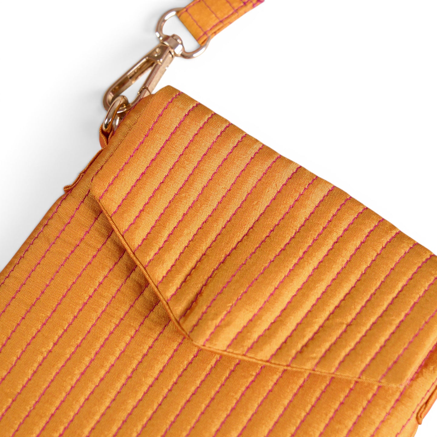 Tangerine Quilted Faux Silk Crossbody Small Sling Bag – Adjustable Strap | 5X8 inches