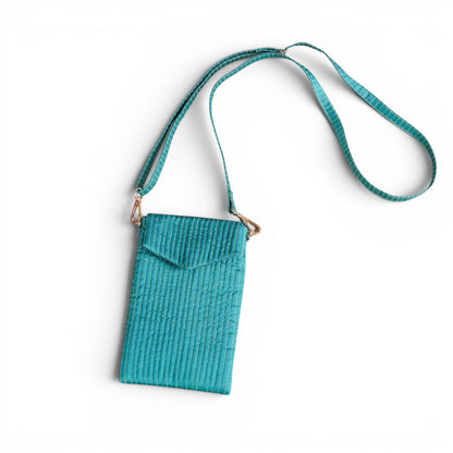 Turquoise Quilted Faux Silk Crossbody Small Sling Bag – Adjustable Strap | 5X8 inches - Vliving