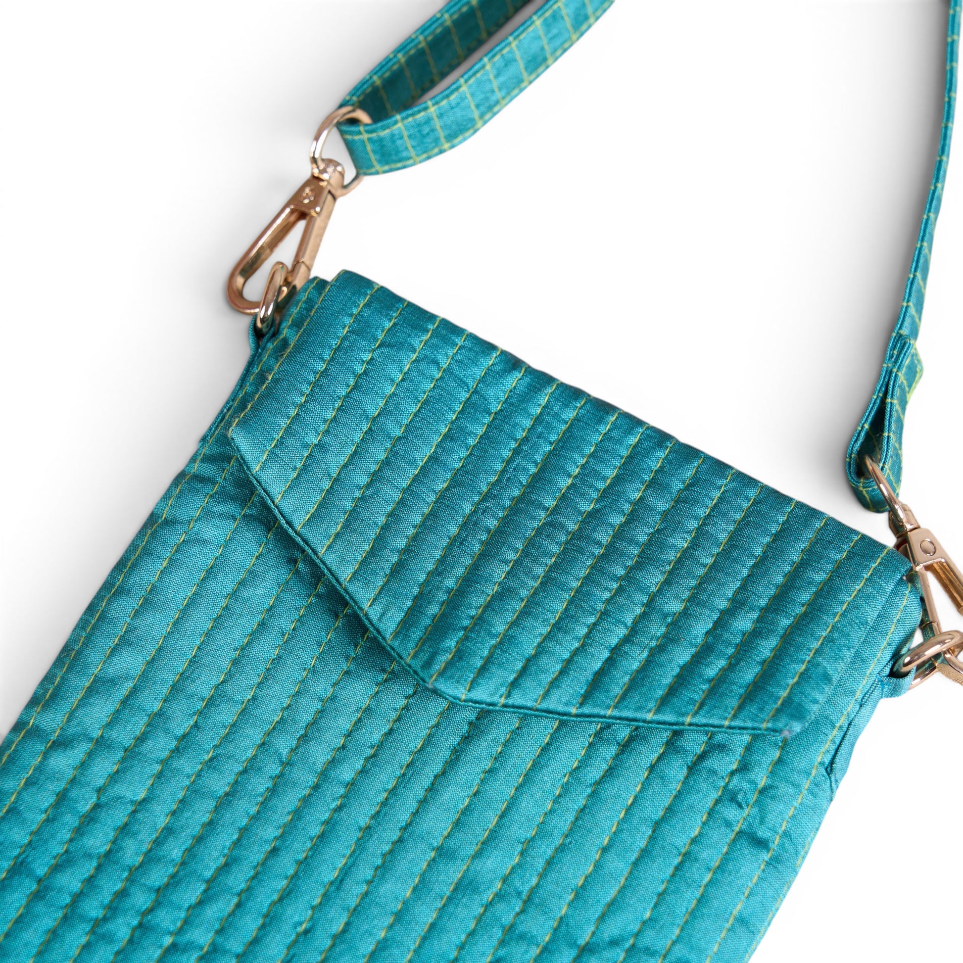 Turquoise Quilted Faux Silk Crossbody Small Sling Bag – Adjustable Strap | 5X8 inches - Vliving