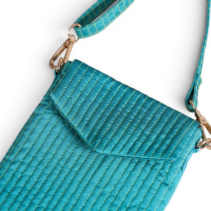 Turquoise Quilted Faux Silk Crossbody Small Sling Bag – Adjustable Strap | 5X8 inches - Vliving