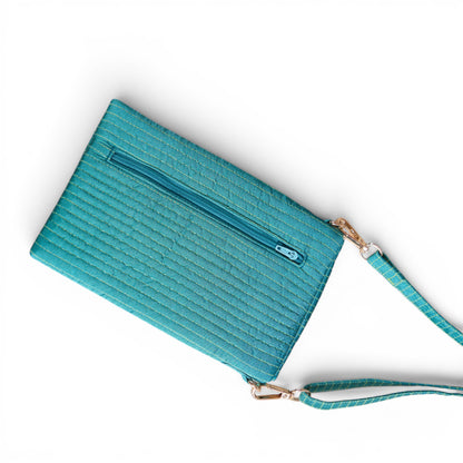 Turquoise Quilted Faux Silk Crossbody Small Sling Bag – Adjustable Strap | 5X8 inches - Vliving