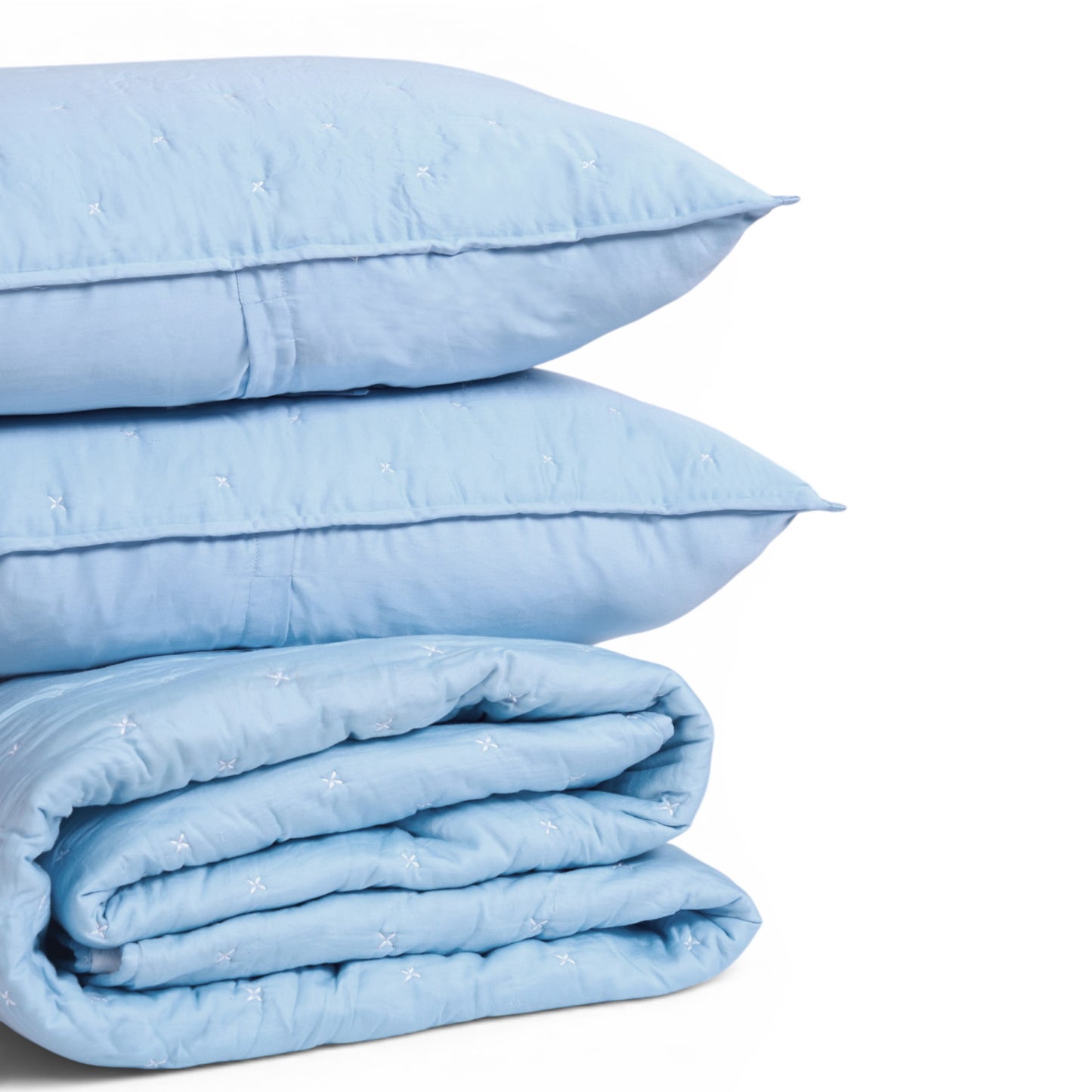Sky Blue 300TC Fine Cotton Quilted Bed Set – Diamond Pattern Tuck Quilting
