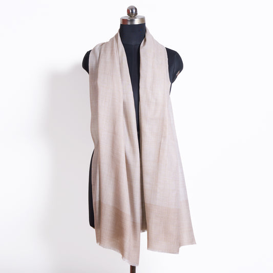 Natural Beige Fine Wool Tweed Scarf for Men | Lightweight Plain Stole - Vliving