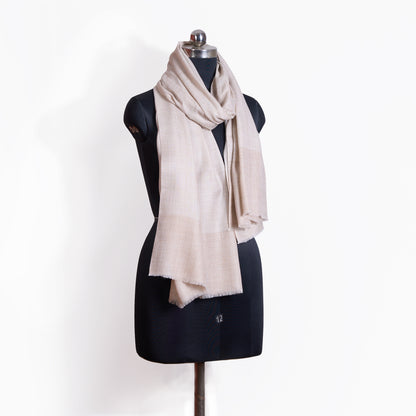 Natural Beige Fine Wool Tweed Scarf for Men | Lightweight Plain Stole - Vliving