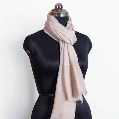 Natural Beige Fine Wool Tweed Scarf for Men | Lightweight Plain Stole - Vliving
