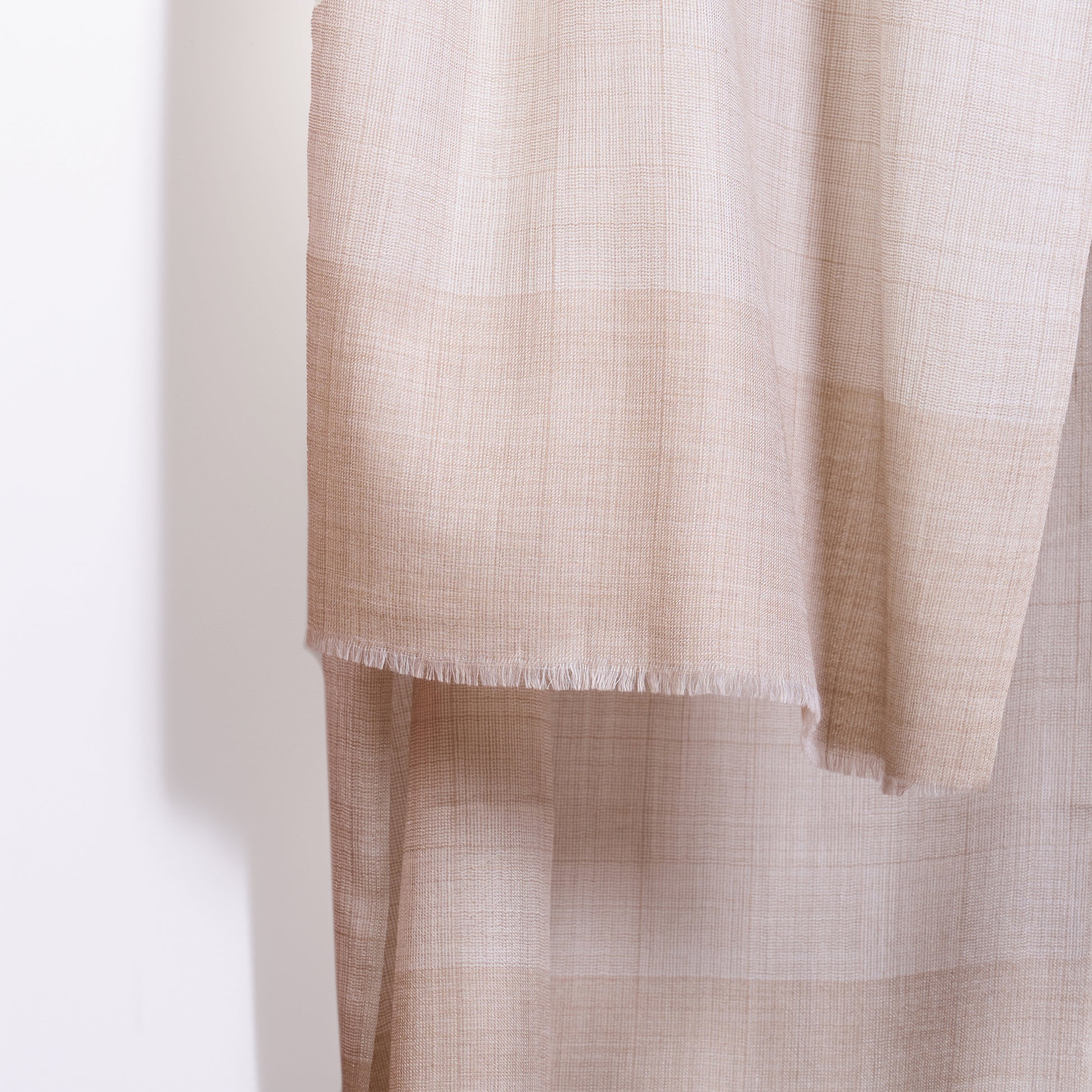 Natural Beige Fine Wool Tweed Scarf for Men | Lightweight Plain Stole - Vliving
