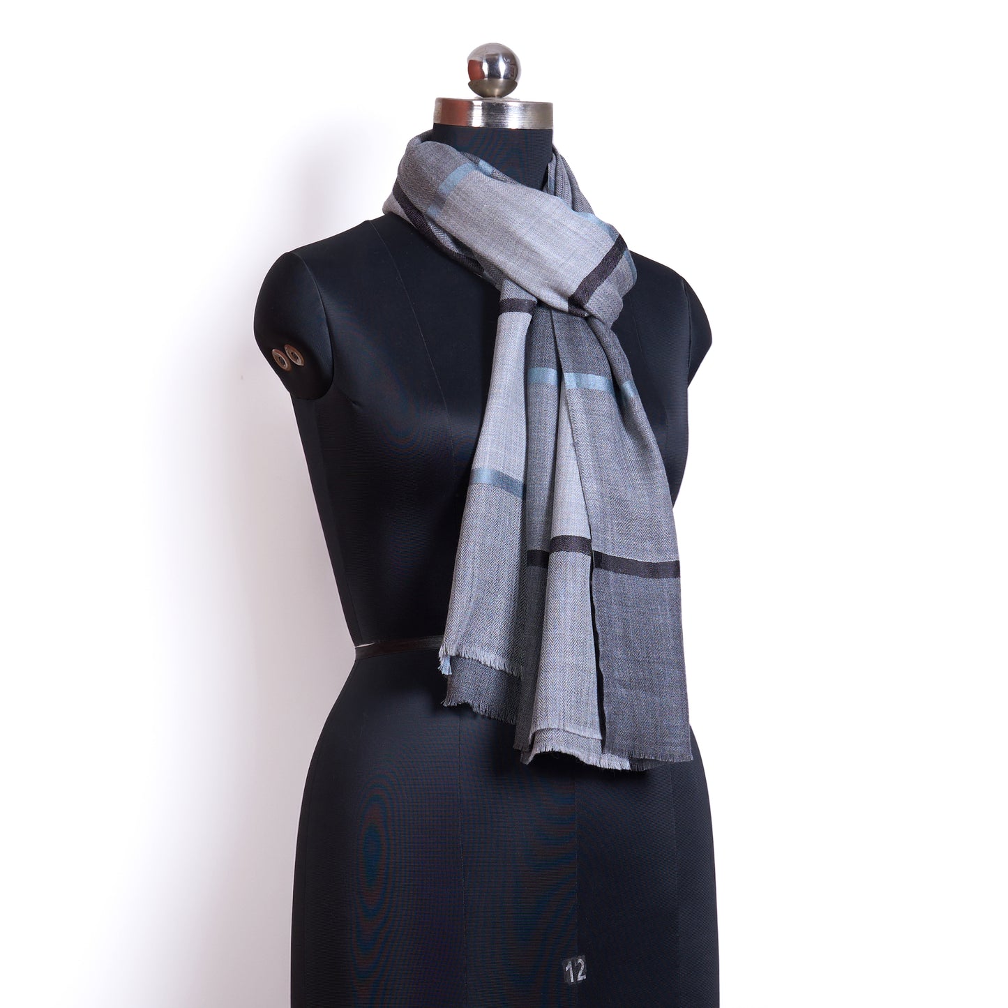 Grey Check Fine Wool Blend Scarf for Men | Charcoal Windowpane Stole - Vliving