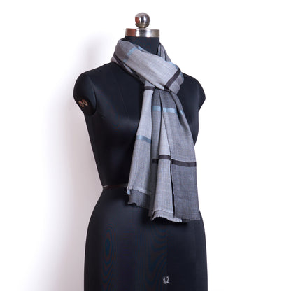 Grey Check Fine Wool Blend Scarf for Men | Charcoal Windowpane Stole - Vliving