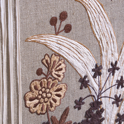 Raffia Embroidered Palm theme Wall Art on Natural Linen | Unframed or Framed | 20X26 inches - Vliving