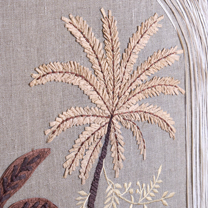 Raffia Embroidered Palm theme Wall Art on Natural Linen | Unframed or Framed | 20X26 inches - Vliving