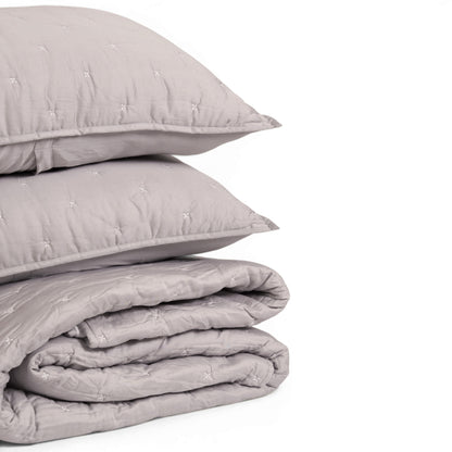 Concrete Grey 300TC Fine Cotton Quilted Bed Set – Diamond Pattern Tuck Quilting