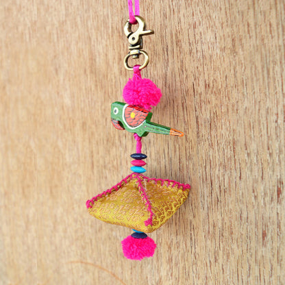 Multicolor parrot tassel, handmade, bag charm, tribal, bohemian, moroccan size 5.5&quot; or 14 cms