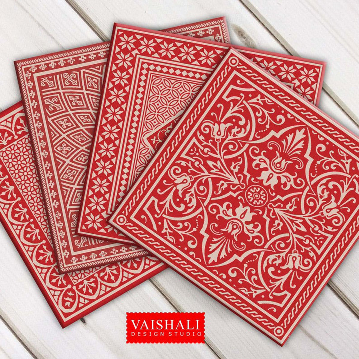 Playing card back pattern, printable coasters, set of 4 designs, 3.8"X3.8"