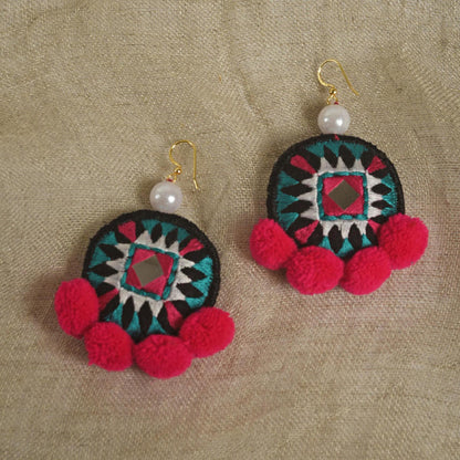 Turquoise and pink, geometric earrings, tribal fusion, earrings, Boho jewelry, threader earrings, dangle earrings