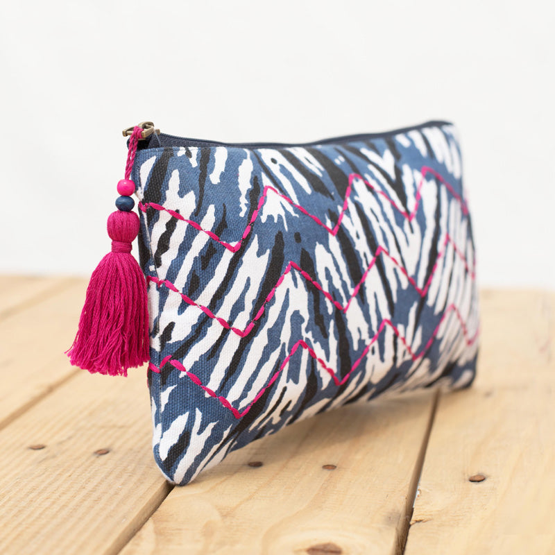 Shibori pouch, indigo clutch, zipper purse, make up or cosmetic handbag, utility pouch