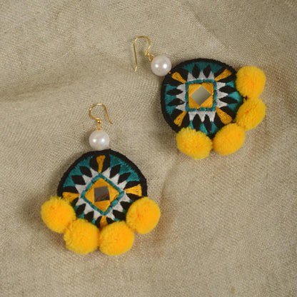 Turquoise and yellow, geometric earrings, tribal fusion, earrings, Boho jewelry, threader earrings, dangle earrings