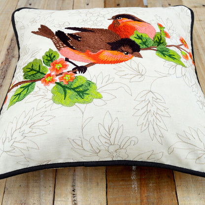Love Birds pillow, embroidered, cotton throw pillow cover