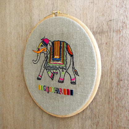Hoops Wall Art - Flock collection - Gajodhar the Elephant on Hoop or wooden frame