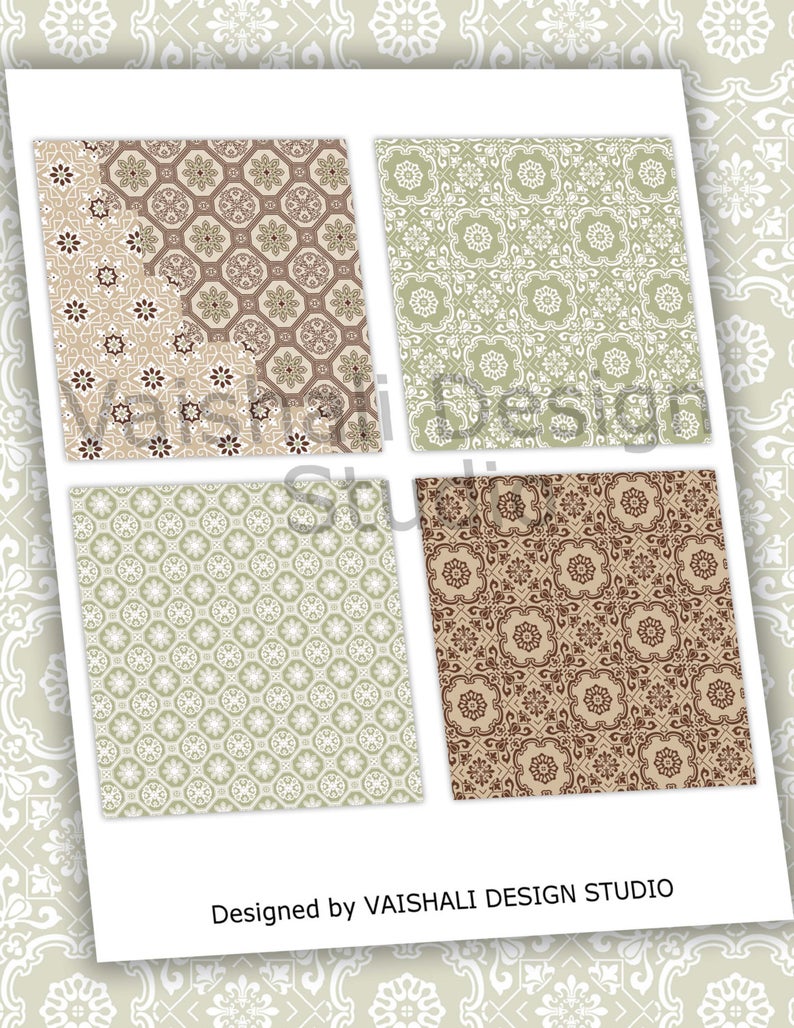 Tile pattern, printable coasters, set of 4 designs, 3.8"X3.8"