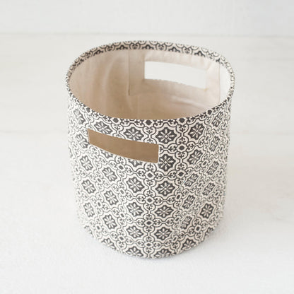 Canvas storage basket, tile print in black and white, sizes available