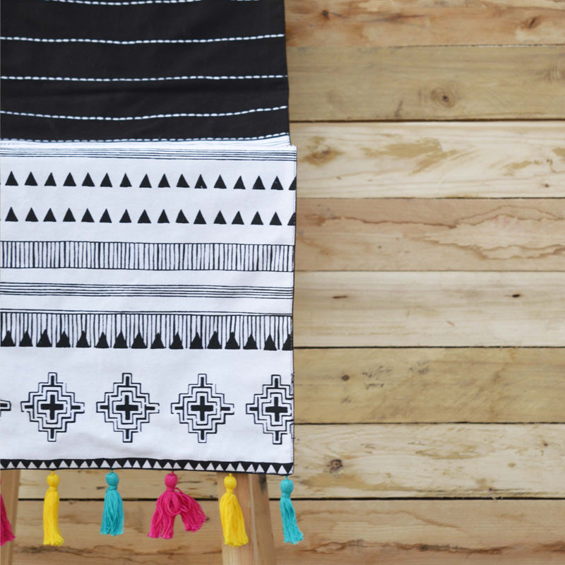Aztec runner, geometrical print, black and white, cotton table runner, aztec, size available