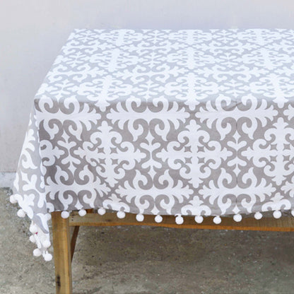Shyrdak table cloth, moroccan print, grey and white cotton table cloth