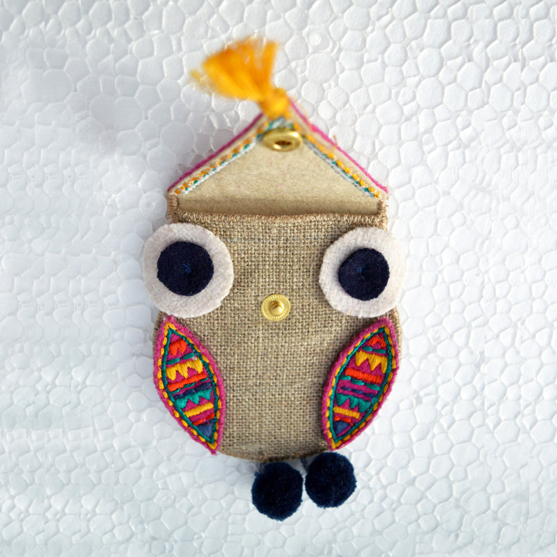 Owl coin bag, wire holder, handmade, gift, bohemian, moroccan size 4X3 inches