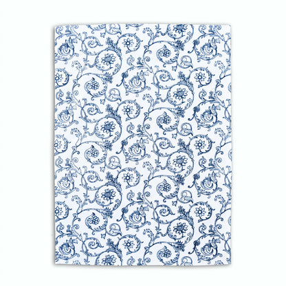Kitchen towel, blue swirl print on white, victorian pattern cotton kitchen towel