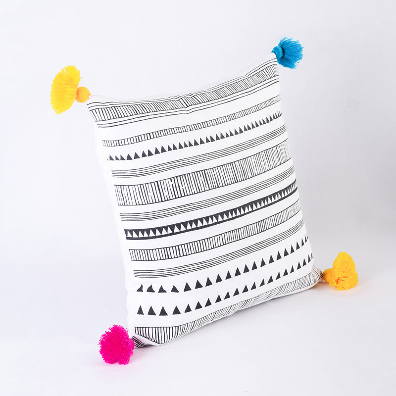 Aztec print pillow cover, cotton pillow case, tribal, geometrical border pattern