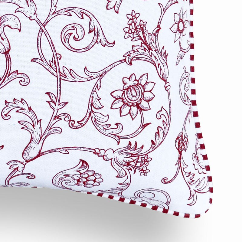 Red Swirl print pillow, cotton, welted pillow, victorian pattern, standard size 16X16 inches, other sizes available