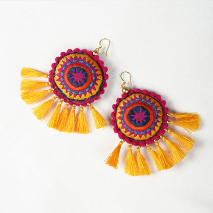 Mandala earring, yellow tassel, multicolour, Boho jewelry, threader earrings, tribal earrings