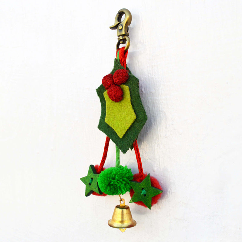 Christmas ornament, holly leaves, tassel, handmade, holiday charm