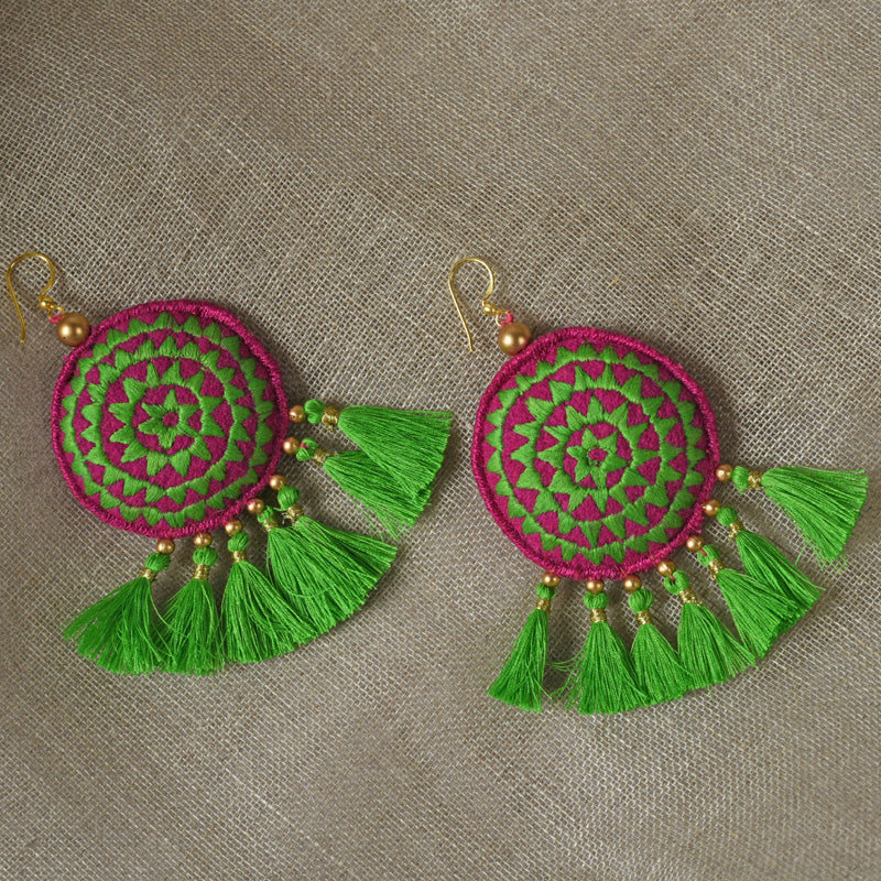 Tassel earring, green tribal earrings, Boho jewelry, threader earrings, dangle earrings