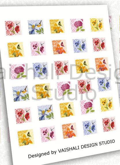 Tuscan florals, square pendants, digital downloads, 1X1 inch