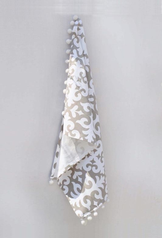 Kitchen towel, Grey print on white, moroccan print, 100% cotton, size 20&quot;X28&quot;