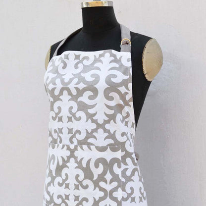 Christmas apron, moroccan print, grey and white