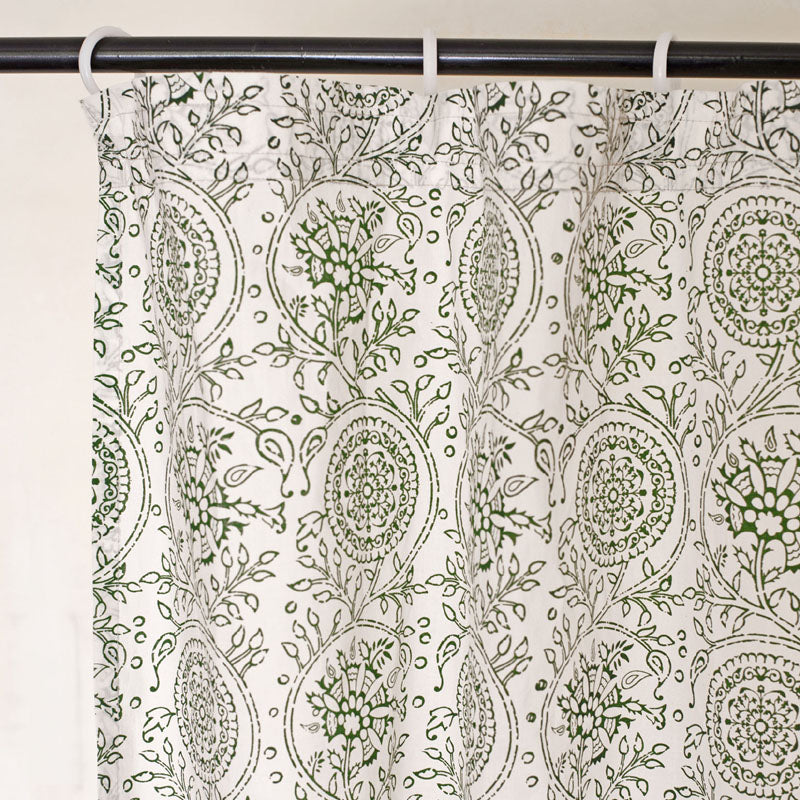 Green kalamkari print cotton voile curtain Panel, Sheer Drape, sizes available