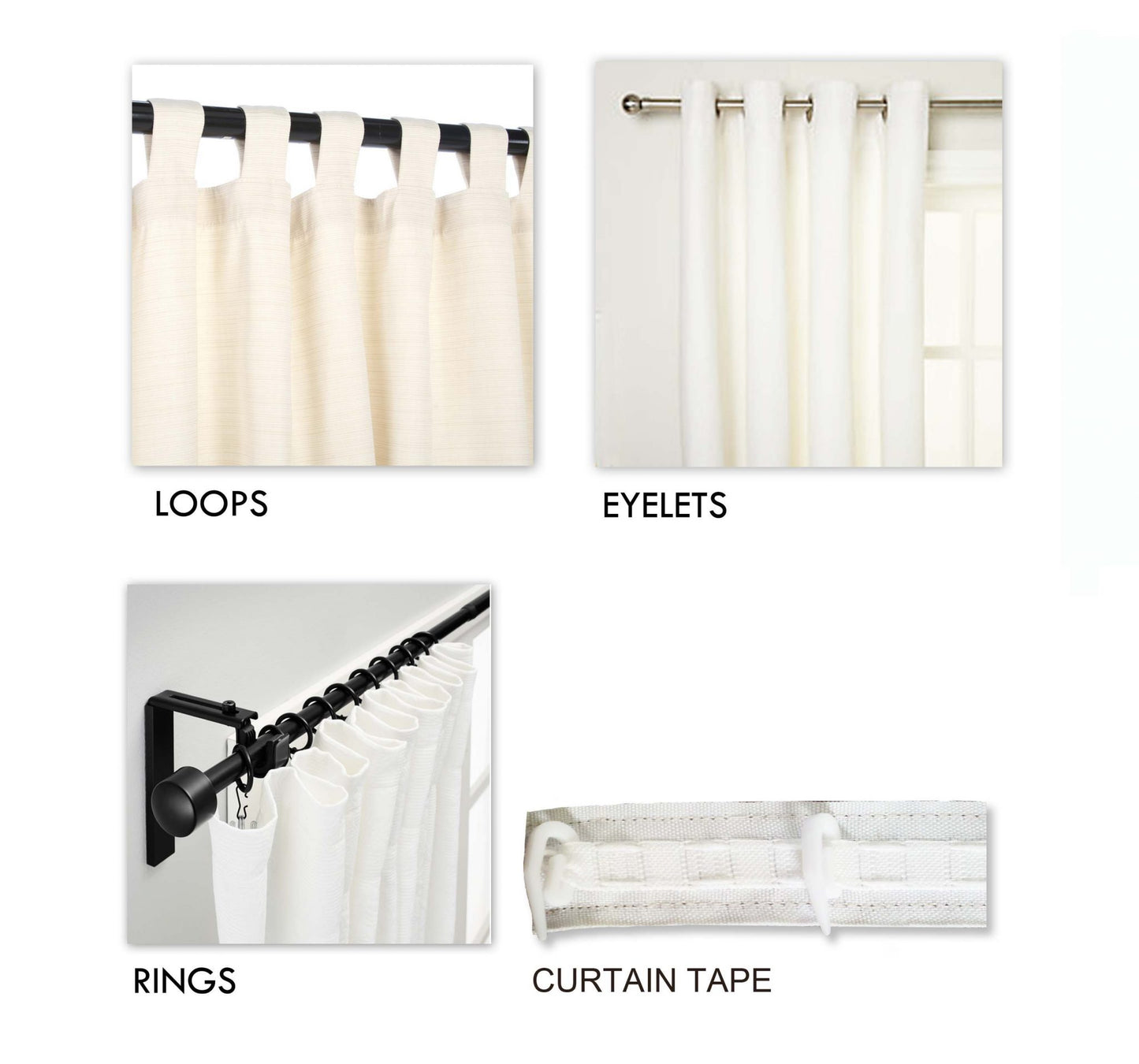 Linen curtain Panel, Sheer Drape, black brocade border, pompom lace, sizes available