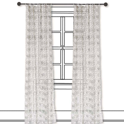 Dark brown cotton voile curtain Panel, printed curtain, kalamkari curtain