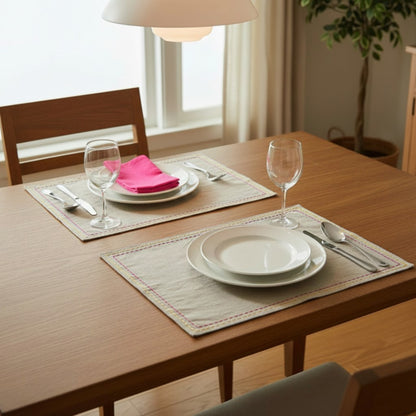 FOLK Pure Linen Table Mats – with Rice Stitch Embroidery - Vliving
