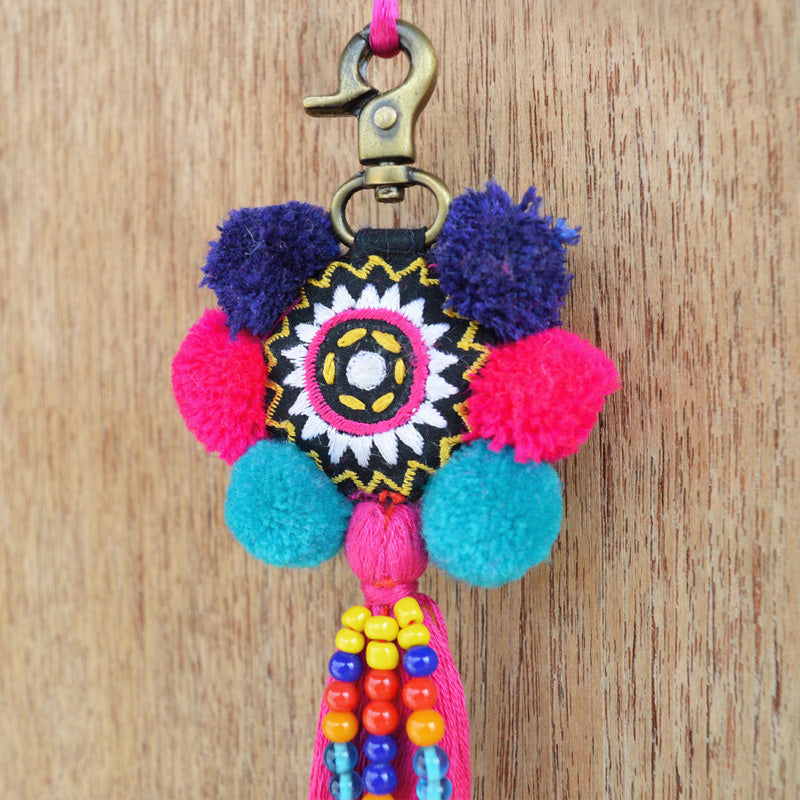 Multicolor tassel, handmade, boho bag charm, tribal, bohemian, moroccan size 5&quot; or 12.5 cms