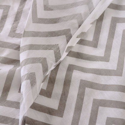 Grey and white Sheer printed fabric, chevron pattern, Geometrical print
