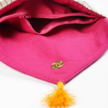 Tribal envelope clutch, linen purse, fold over, bohemian multi color handbag, 6X9 inches