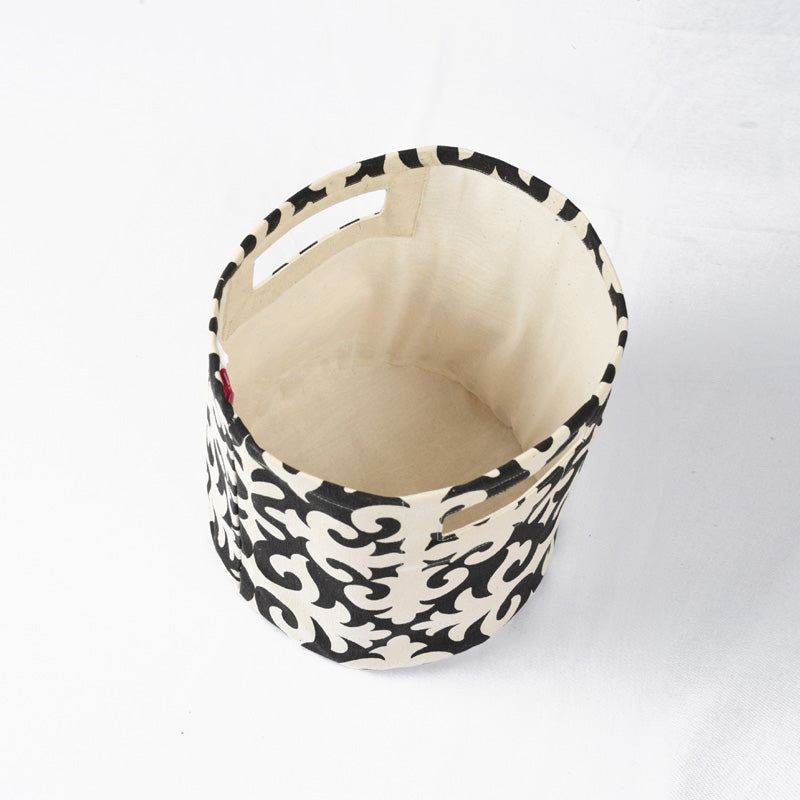 Canvas storage basket, shyrdak print in black and white, sizes available