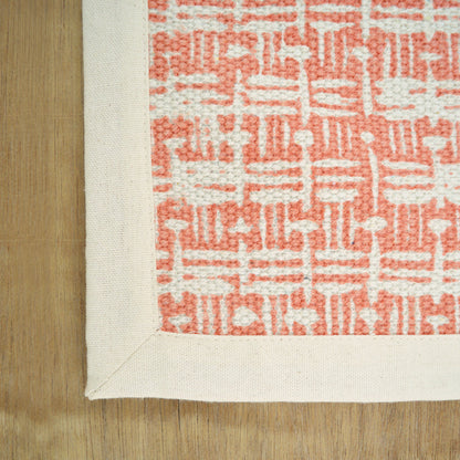 Printed cotton rug, coral color, basket weave print, 100% cotton, size 36X60 inches