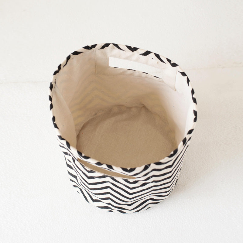 Canvas basket, chevron print, black and white, storage basket, fabric bin, sizes available