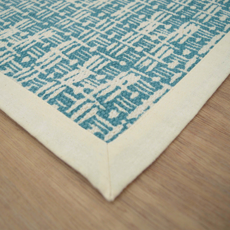 Printed cotton rug, blue color, texture print, weave print, 100% cotton, size 24X36 inches